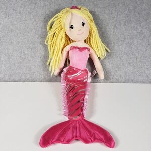 The Petting Zoo Mermaid Plush Doll 17" Pink Silver Striped Tail Blonde Yarn Hair